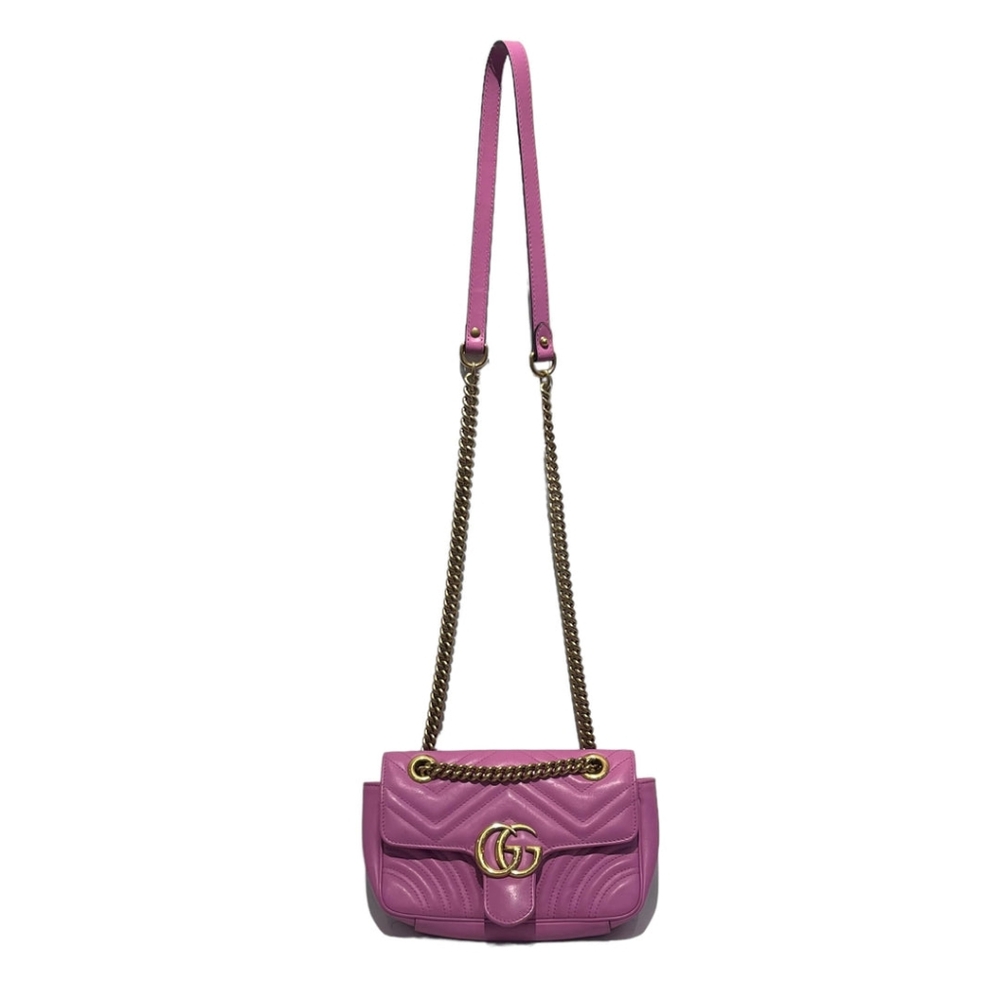 GUCCI/Cross Body Bag/Leather/PNK/Small GG Marmont Matelasse - Picture 1 of 15